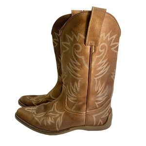 Roper Brown Embroidered Suede Leather Western Cowboy Boots size 7 Rubber Soles